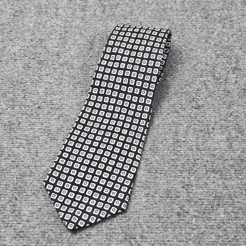 Polo University Ralph Lauren Necktie Black White Geometric Squares 100% Silk USA